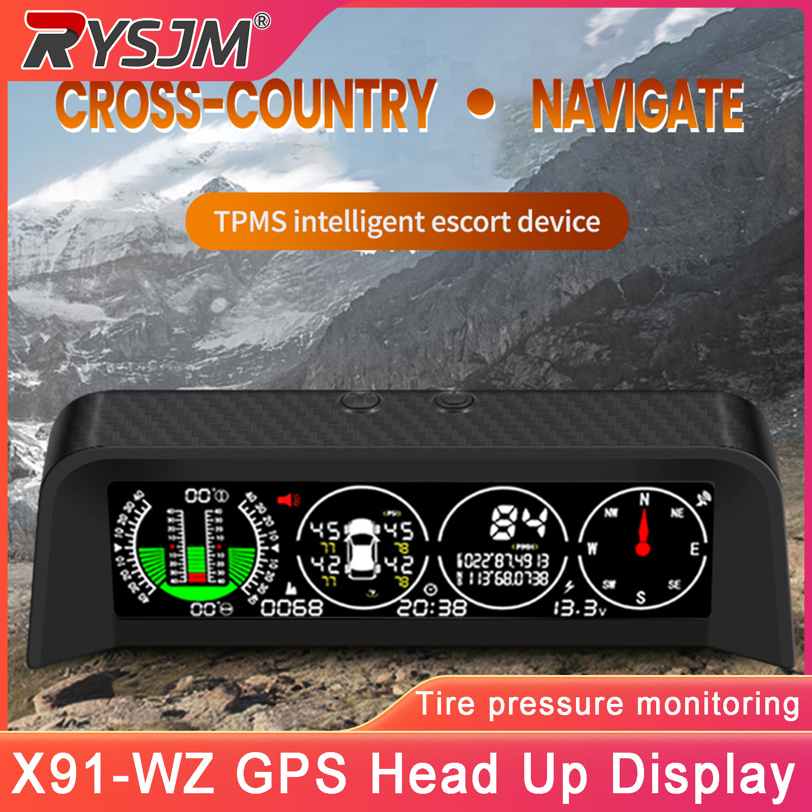 Car Heads Up Display Navigation - X91-WZ GPS TPMS Tire Monitor Inclinometer