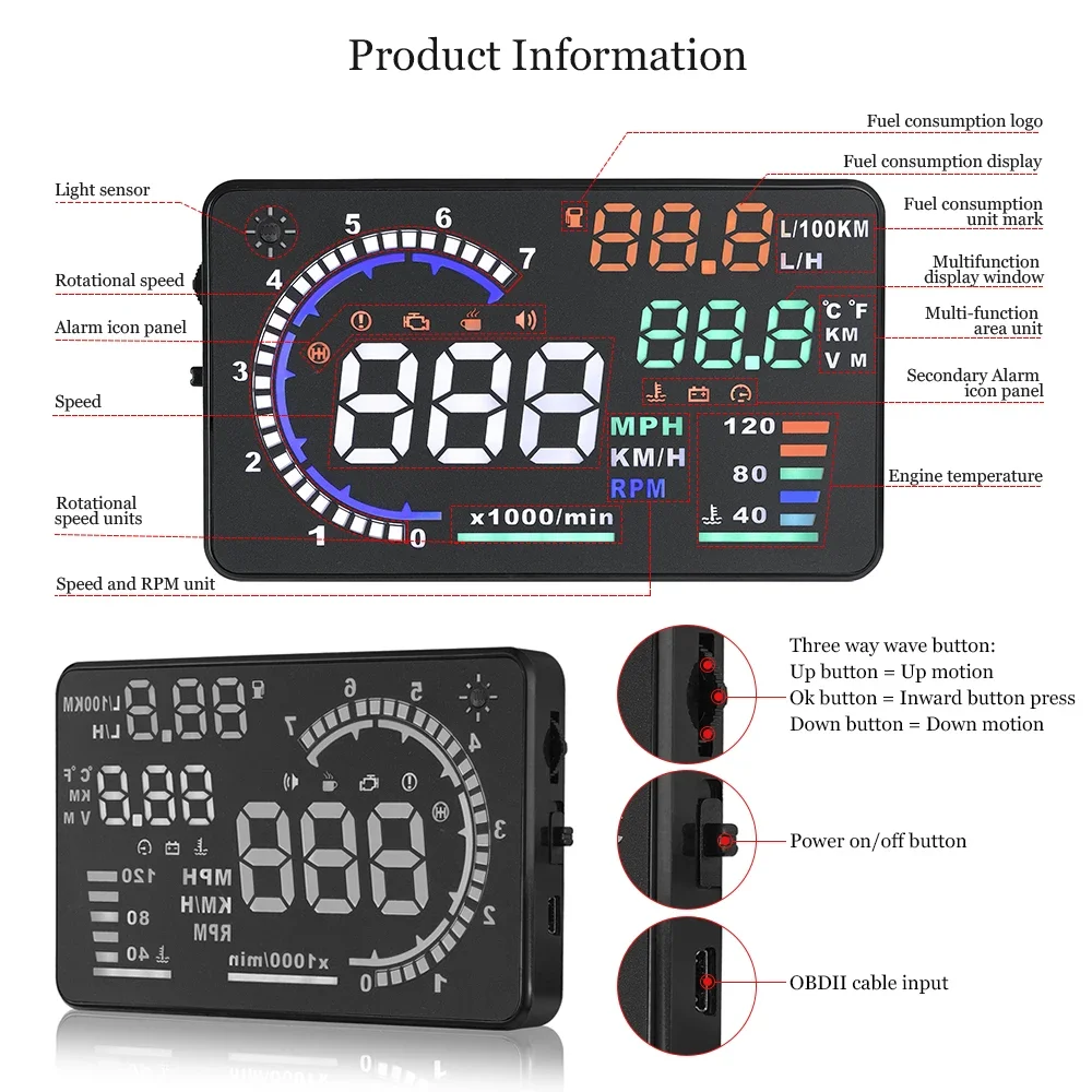 A8 OBD2 for HUD Car Head Up Di - Obd2 Hud Speedometer Projector ulasan dan harga