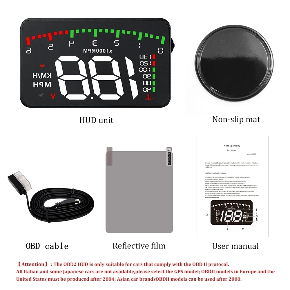 A900 Car OBD2 For HUD Windshie - Obd2 Hud Speedometer Projector ulasan dan harga