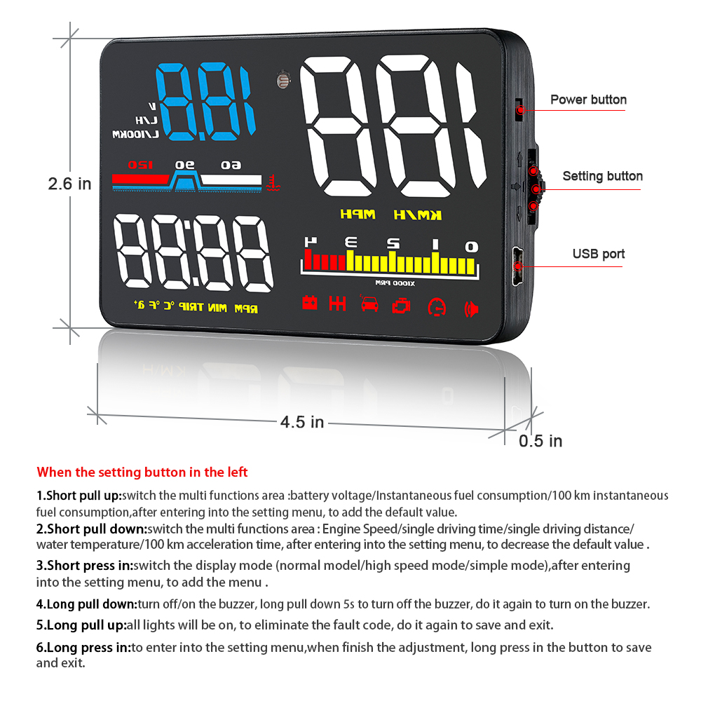D5000 OBD HUD Car Digital Head - Hud Obd2 Multi Function Alarm ulasan dan harga